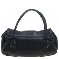 Pre Owned Celine Black Leather Buckle Satchel