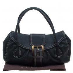 Pre Owned Celine Black Leather Buckle Satchel