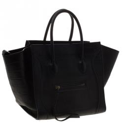 Pre Owned Celine Black Croc Embossed Leather Medium Phantom Luggage Tote