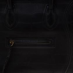 Pre Owned Celine Black Croc Embossed Leather Medium Phantom Luggage Tote
