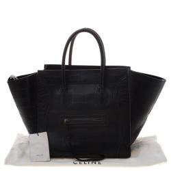 Pre Owned Celine Black Croc Embossed Leather Medium Phantom Luggage Tote