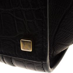 Pre Owned Celine Black Croc Embossed Leather Medium Phantom Luggage Tote
