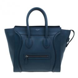Pre Owned Celine Navy Blue Pomelo Leather Mini Luggage Tote