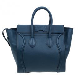 Pre Owned Celine Navy Blue Pomelo Leather Mini Luggage Tote