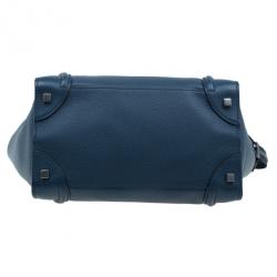 Pre Owned Celine Navy Blue Pomelo Leather Mini Luggage Tote