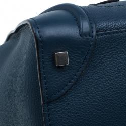 Pre Owned Celine Navy Blue Pomelo Leather Mini Luggage Tote
