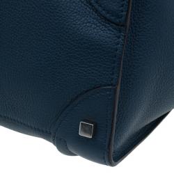 Pre Owned Celine Navy Blue Pomelo Leather Mini Luggage Tote