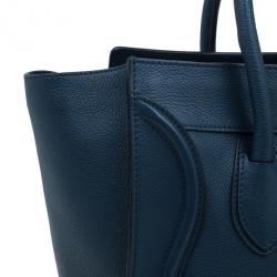Pre Owned Celine Navy Blue Pomelo Leather Mini Luggage Tote
