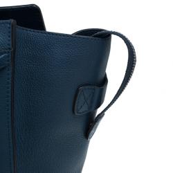 Pre Owned Celine Navy Blue Pomelo Leather Mini Luggage Tote