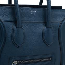 Pre Owned Celine Navy Blue Pomelo Leather Mini Luggage Tote