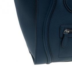 Pre Owned Celine Navy Blue Pomelo Leather Mini Luggage Tote