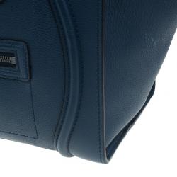 Pre Owned Celine Navy Blue Pomelo Leather Mini Luggage Tote