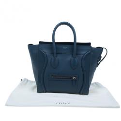 Pre Owned Celine Navy Blue Pomelo Leather Mini Luggage Tote