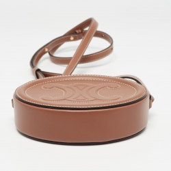Pre Owned Celine Brown Leather Triomphe Oval Crossbody Bag