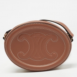 Pre Owned Celine Brown Leather Triomphe Oval Crossbody Bag