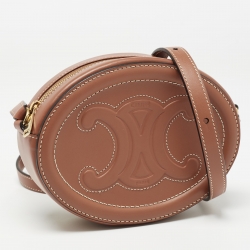 Pre Owned Celine Brown Leather Triomphe Oval Crossbody Bag