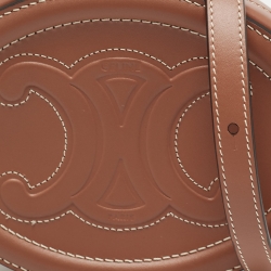 Pre Owned Celine Brown Leather Triomphe Oval Crossbody Bag