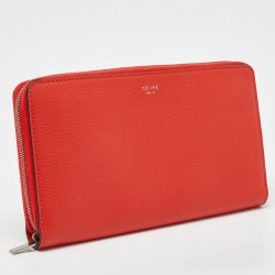 Celine Red Leather Zip Around Wallet 