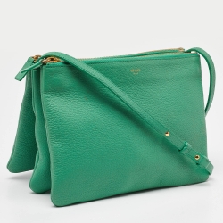 Pre Owned Celine Green Leather Trio Zip Crossbody Bag
