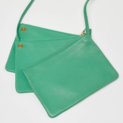 Pre Owned Celine Green Leather Trio Zip Crossbody Bag