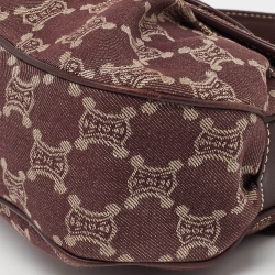 Pre Owned Celine Burgundy Macadam Canvas and Leather Shoulder Bag