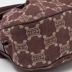 Pre Owned Celine Burgundy Macadam Canvas and Leather Shoulder Bag