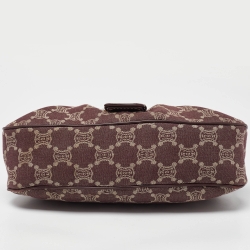 Pre Owned Celine Burgundy Macadam Canvas and Leather Shoulder Bag
