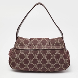 Pre Owned Celine Burgundy Macadam Canvas and Leather Shoulder Bag