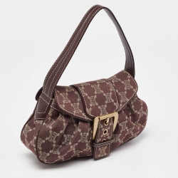 Pre Owned Celine Burgundy Macadam Canvas and Leather Shoulder Bag