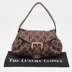 Pre Owned Celine Burgundy Macadam Canvas and Leather Shoulder Bag