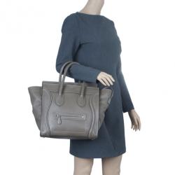 Pre Owned Celine Elephant Grey Leather Mini Luggage Tote