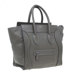 Pre Owned Celine Elephant Grey Leather Mini Luggage Tote