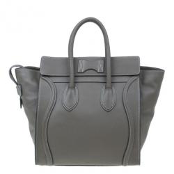 Pre Owned Celine Elephant Grey Leather Mini Luggage Tote