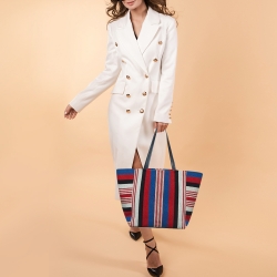 Pre Owned Celine Multicolor Striped Woven Canvas Phantom Cabas Tote