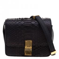 Pre Owned Celine Black Python Small Classic Box Flap Bag