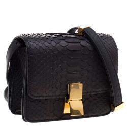 Pre Owned Celine Black Python Small Classic Box Flap Bag