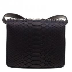 Pre Owned Celine Black Python Small Classic Box Flap Bag