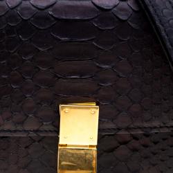Pre Owned Celine Black Python Small Classic Box Flap Bag