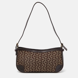 Pre Owned Celine Dark Brown Macadam Canvas and Leather Baguette Bag