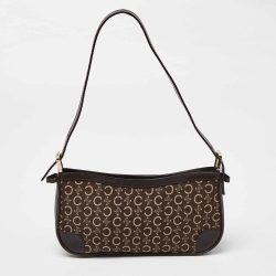 Pre Owned Celine Dark Brown Macadam Canvas and Leather Baguette Bag