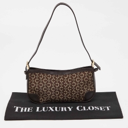 Pre Owned Celine Dark Brown Macadam Canvas and Leather Baguette Bag