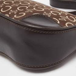 Pre Owned Celine Dark Brown Macadam Canvas and Leather Baguette Bag