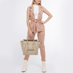 Pre Owned Celine Dune Leather Micro Luggage Tote