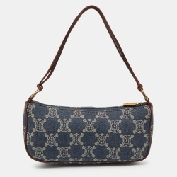 Pre Owned Celine Blue/Tan Macadam Canvas and Leather Vintage Baguette Bag