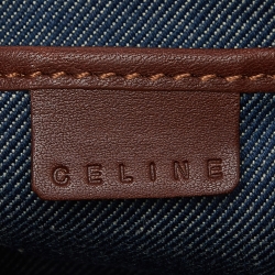 Pre Owned Celine Blue/Tan Macadam Canvas and Leather Vintage Baguette Bag