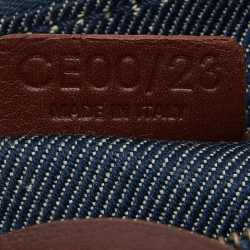 Pre Owned Celine Blue/Tan Macadam Canvas and Leather Vintage Baguette Bag