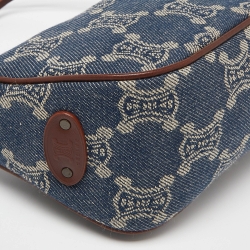 Pre Owned Celine Blue/Tan Macadam Canvas and Leather Vintage Baguette Bag