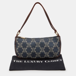 Pre Owned Celine Blue/Tan Macadam Canvas and Leather Vintage Baguette Bag