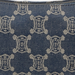 Pre Owned Celine Blue/Tan Macadam Canvas and Leather Vintage Baguette Bag