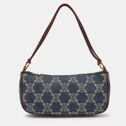 Pre Owned Celine Blue/Tan Macadam Canvas and Leather Vintage Baguette Bag